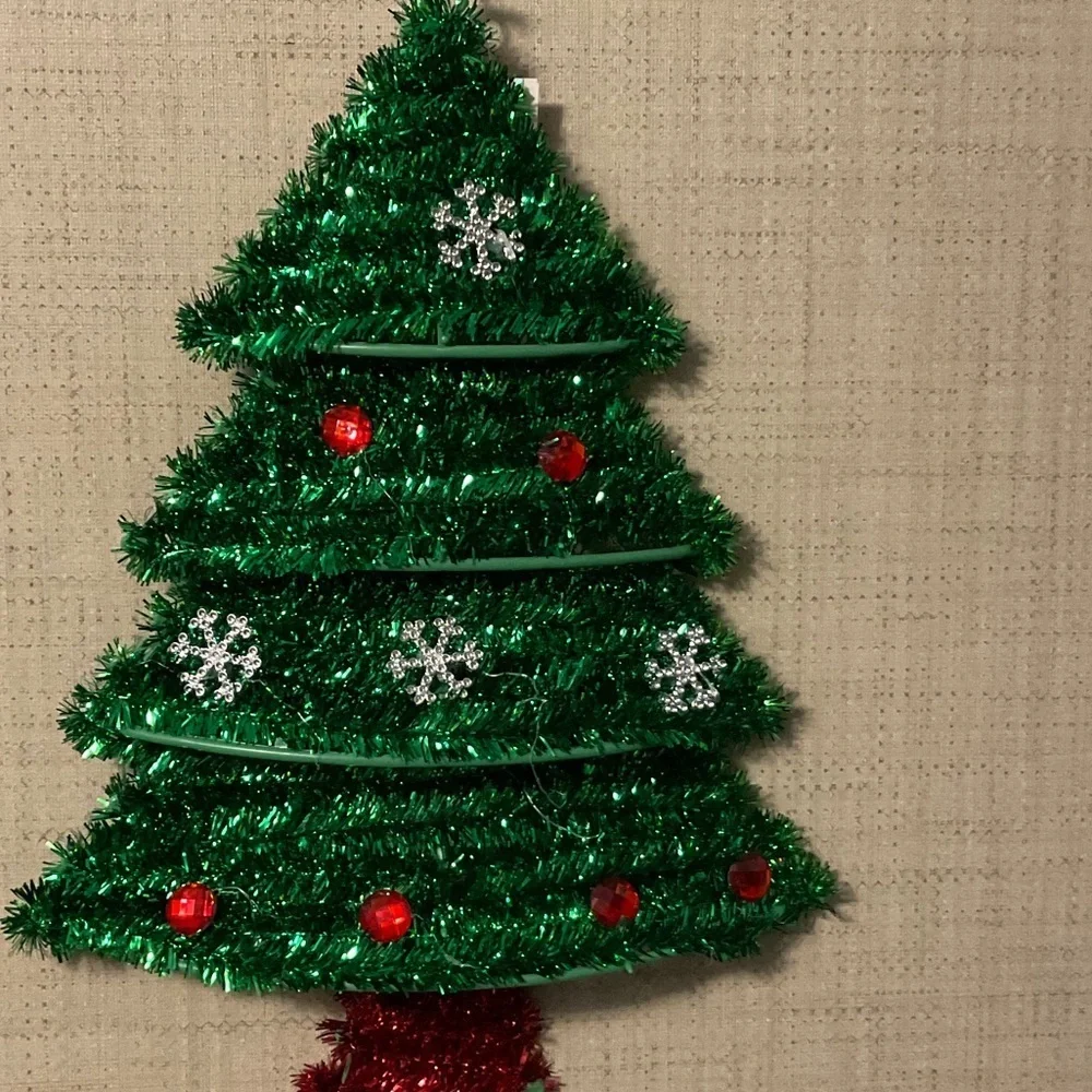 Sparkling Green Christmas Tree Ornament with Red Accents